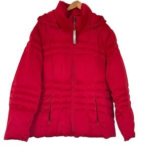Calvin Klein Women’s Quilted Duck Down Red Hooded Jacket Size Medium